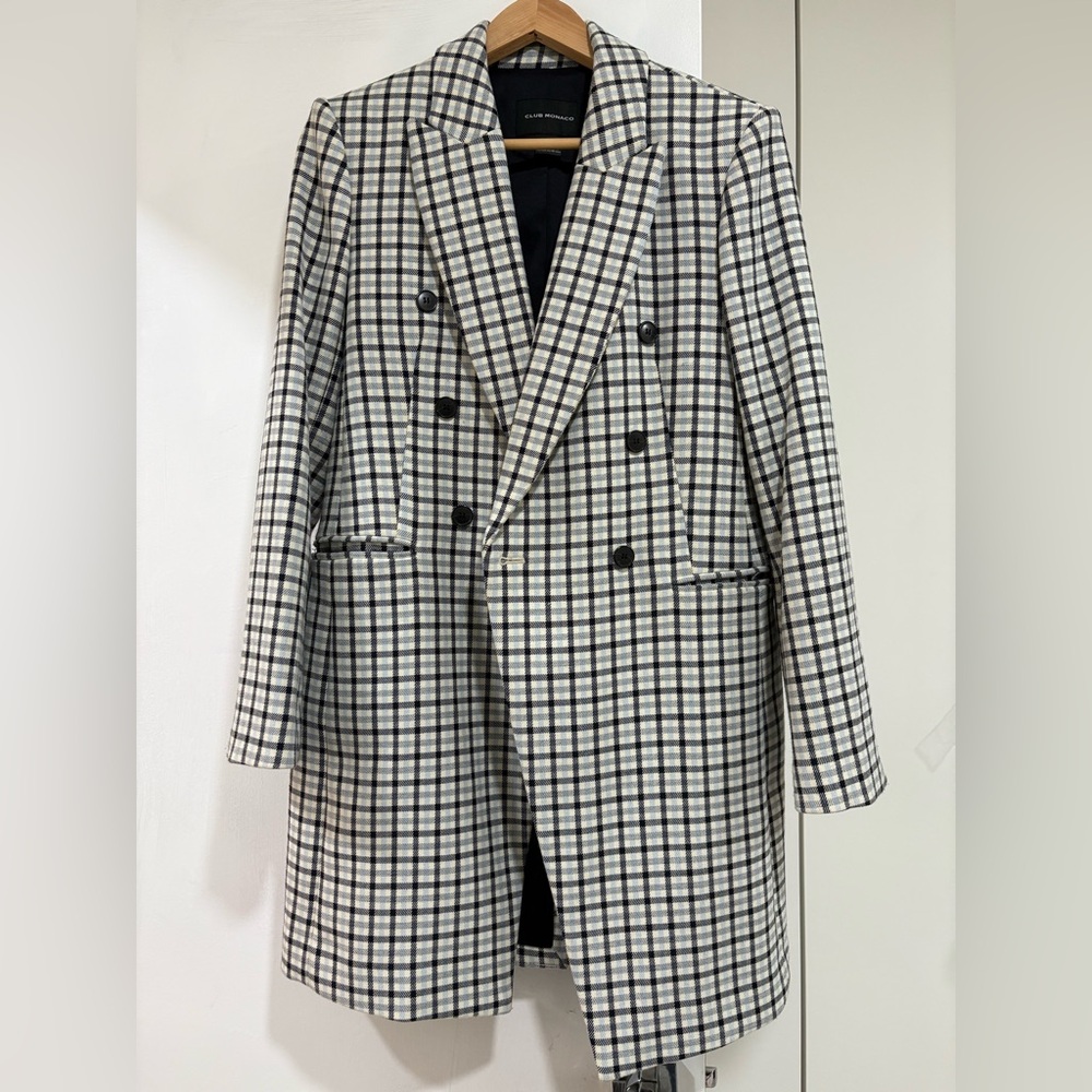 Club Monaco Checkered Coat in Navy and Cream